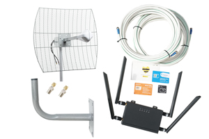 Комплект оборудования для доступа к интернету (MIMO антенна параболическая, роутер, кабельные сборки, разъемы, кронштейн)